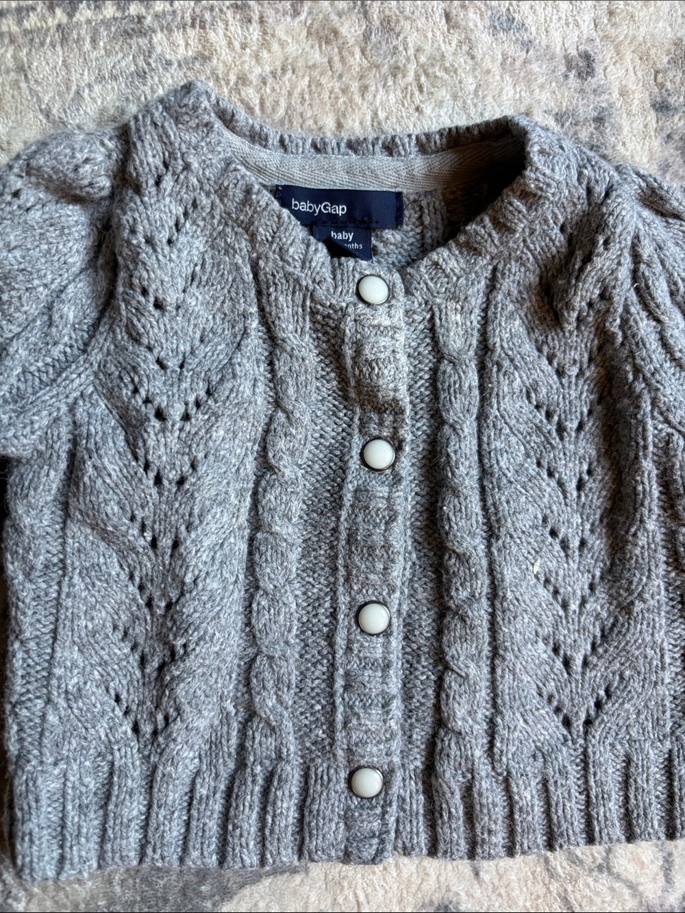 GAP BabyGap Heather Gray Cable Knit Button Cardigan
